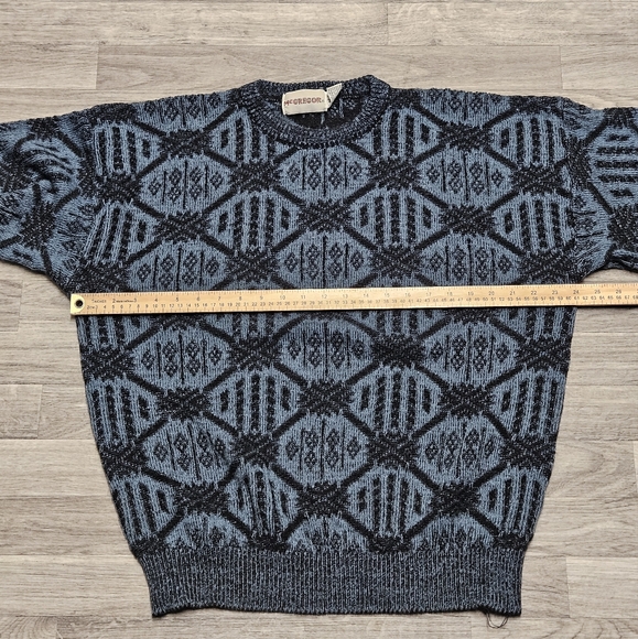 Vintage 90's Ugly Christmas Sweater Blue Geometric Size Large Retro McGregor - Picture 4 of 6